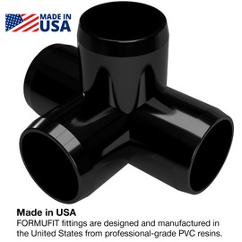 FORMUFIT F0344WT-BK-8 4-Way Tee PVC Fitting, Furniture Grade, 3/4" Size, Black (Pack of 8)
