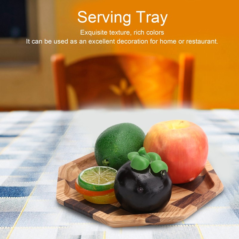 Grid Pattern Wood Plate Fruit Dishes Holder Tea Tray Dessert