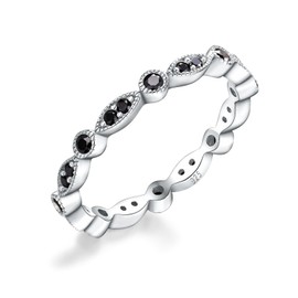 AGRULE Black Moissanite Wedding Ring D Color VVS Eternity Band Ring Sterling Silver Rhodium Plated 0.4Cttw Infinity Promise Engagement Ring for Men Women, Size 9