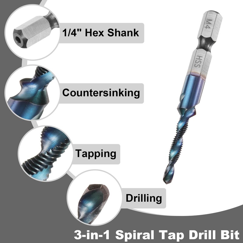 sourcing map Combination Drill and Tap Bit, Metric M4 x
