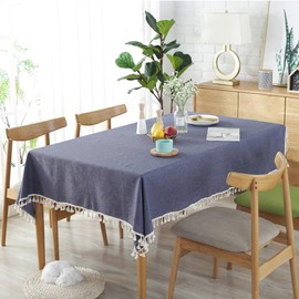 meioro Solid Colour Tassel Tablecloth, Rectangular, Cotton Linen Tablecloth, Suitable for Home, Kitchen Decoration, Various Sizes
