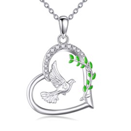 DAYLINLOVE Dove Necklace 925 Sterling Silver Pigeon Heart Pendant Necklace Dove Jewelry Gift for Women Dove Lovers