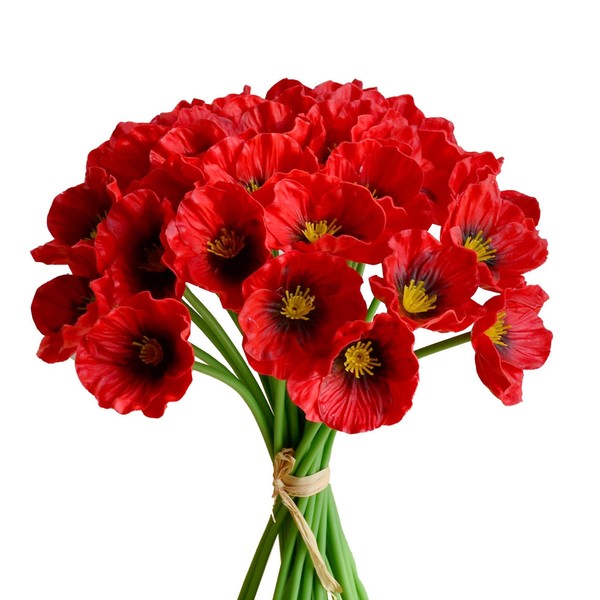 Mandy's 30pcs Red Artificial Poppy Silk Fake Flowers 13" for