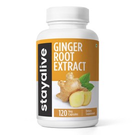 STAY ALIVE Pure Ginger Root Capsules 1000mg, 10:1 Extract Powder with 5% Gingerols, 120 Pills, Extra Strength Root Powder, Vegan, Non-GMO and Gluten-Free Ginger Supplement