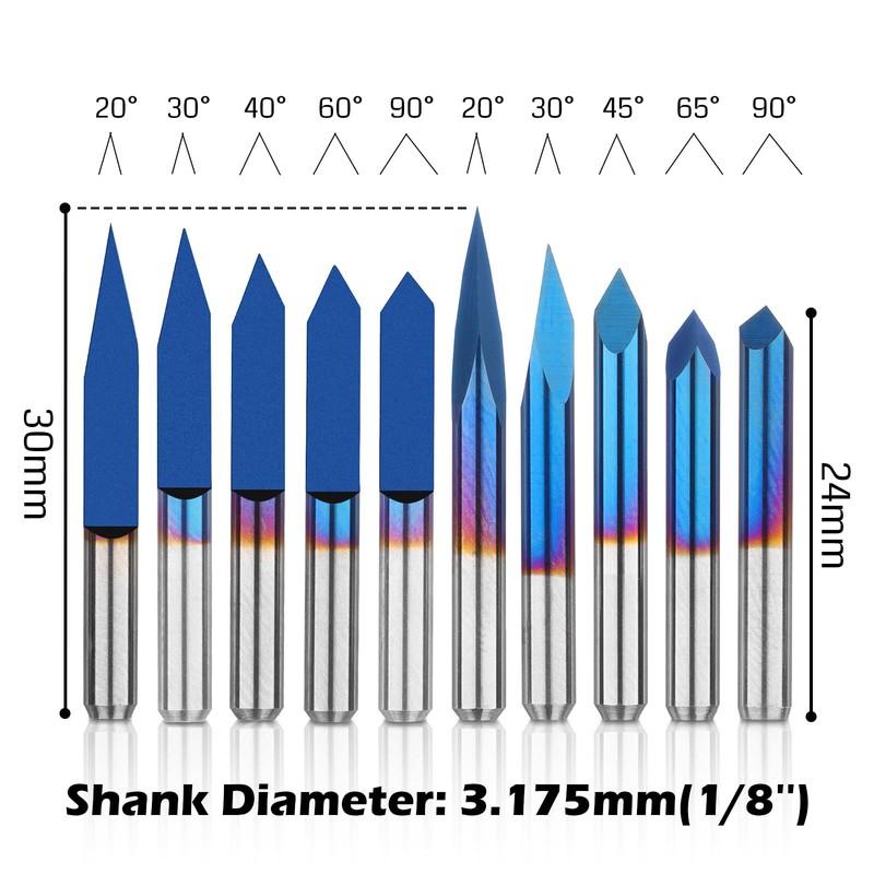 Genmitsu 10 Pcs 1/8'' Shank CNC Router Bits Set, Flat