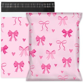 Whaline 100Pcs Pink Bow Poly Mailer 10 x 13 Inch Cute Bowknot Heavy-Duty Mailing Bag Coquette Self-Sealing Waterproof Plastic Packaging Envelope Bag for Small Business