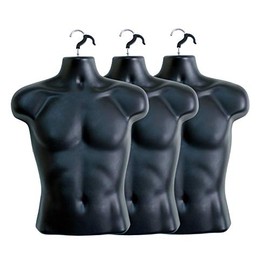 3 Pack Male Mannequin Torso, Dress Form Tshirt Display Countertop Hollow Back Body S-M Clothing Sizes (Black)