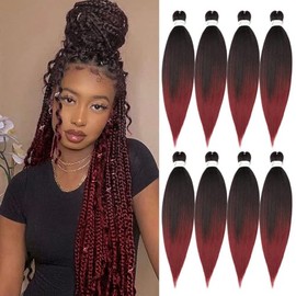 GITYPIUBE 8 Packs Ombre Braiding Hair Pre Stretched Professional Itch Free Hot Water Setting Perm Yaki Hair 26 Inch Pre Stretched Synthetic Hair Extensions (26 Inch (Pack of 8), #1B/99J)