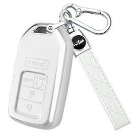 for Honda Key Fob Cover with Keychain, Soft TPU Full Protection Car Key Case Compatible with Honda 2015-2022 Accord Civic Crv Pilot Ridgeline Passport Odyssey 5 Button Key Fob Accessories, Silver