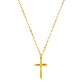 MRSXIA Cross Necklace for Women Gold Pendant Flower Embossed 18K Gold Filled Dainty Chain Simple Religious Jewelry