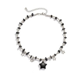 Azusa Sun Black Star Charms Pendant Choker Y2K Healing Crystal Necklace Summer Jewelry with Silver Chains for Women