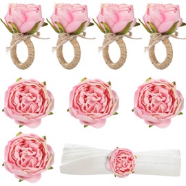 8 servilleteros de rosa rosa, servilleteros de tela floral para mesa de comedor, decoraciones románticas de mesa para el día de San Valentín, boda, Acción de Gracias, fiesta de cumpleaños