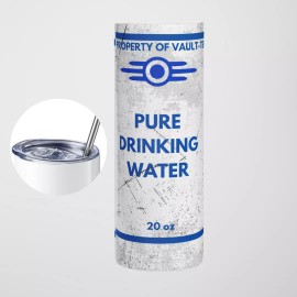 Bethesda Pure Drinking Water Tumbler Fallout Thermos 20oz With Clear Lid And Metal Straw