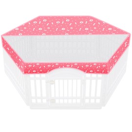 Dog Playpen Top Cover with Half Mesh Provide Shade Fits 36"w 24"h 6 Panels Regular Hexagonal Plastic Exercise Pet Pen, Summer Breathable Dog Crate Puppy Play Pen Cover, Playpen Not Included(Pink)