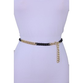 Unbranded Women Celebrity Style Belt Gold Black Metal Chain Links Skinny Waistband XS S M