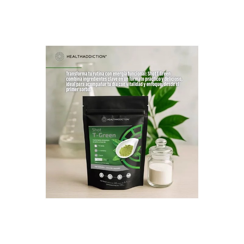 Healthaddiction Shot T-Green Termogénico Thermogenic Powder with Green Tea, L-Carnitine,