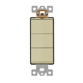 LIDER Minimalist Design Matte Finish Lighted Triple Switch, Combination Frameless Decorator Switch with Locator Light, Ground Terminal, Single Pole, 15A 120-277V, UL Listed, LCS3-1P-I, Ivory