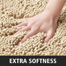 MIULEE Bathroom Mat Bath Mat Non Slip Anti Mould Chenille Shower Mat Microfiber Super Soft and Comfortable Bath Mats for Bathroom 40x60cm Beige