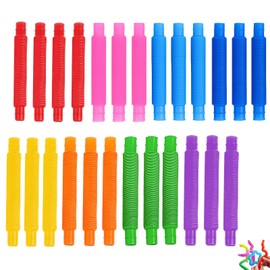 25 PCS Sensory Fidget Toys, Colorful Ripple Shaped Pop Tubes Sensory Toys, Used for Children to Alleviate Autism and Anxiety Decompression Stretch Fidget Tubes(8 Colors)