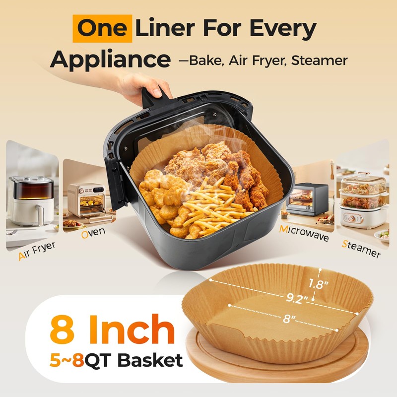 250 Pcs 8" Square Air Fryer Liners Disposable, Unbleached Parchment