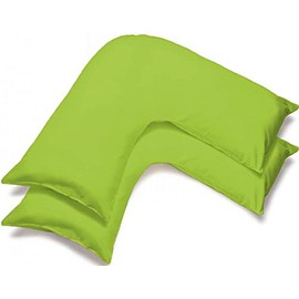 100% Poly-Cotton V Shaped Pillow Cases Plain Orthopaedic Pregnancy Back & Neck Support V Pillow Covers- V Shaped Pillow Case Pair 81 x 38 CM (Lime Green)