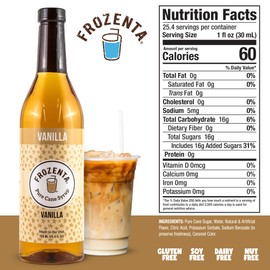 Frozenta Vanilla Flavored Syrup, Flavoring Syrup for Coffee, Italian Sodas, Beverages, Desserts, Ice Cream, Cocktails & Mocktails, 100% Cane Sugar, Gluten Free, Soy Free and Dairy Free