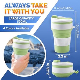 OFFCURVE Taza de Viaje Plegable de Silicona, 500ML ​​Vaso Plegable, Reutilizable Tazasde Campismo con Funda Antideslizante, Vaso Portátil para Camping