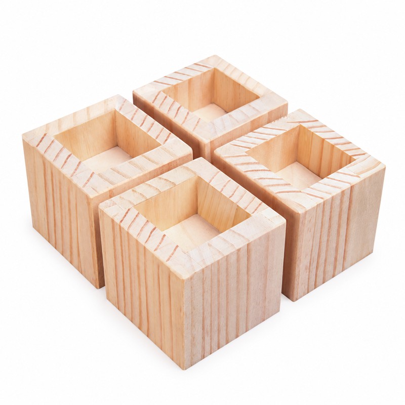 4 Pack Solid Wood Furniture Risers, Square Bed Sofa and
