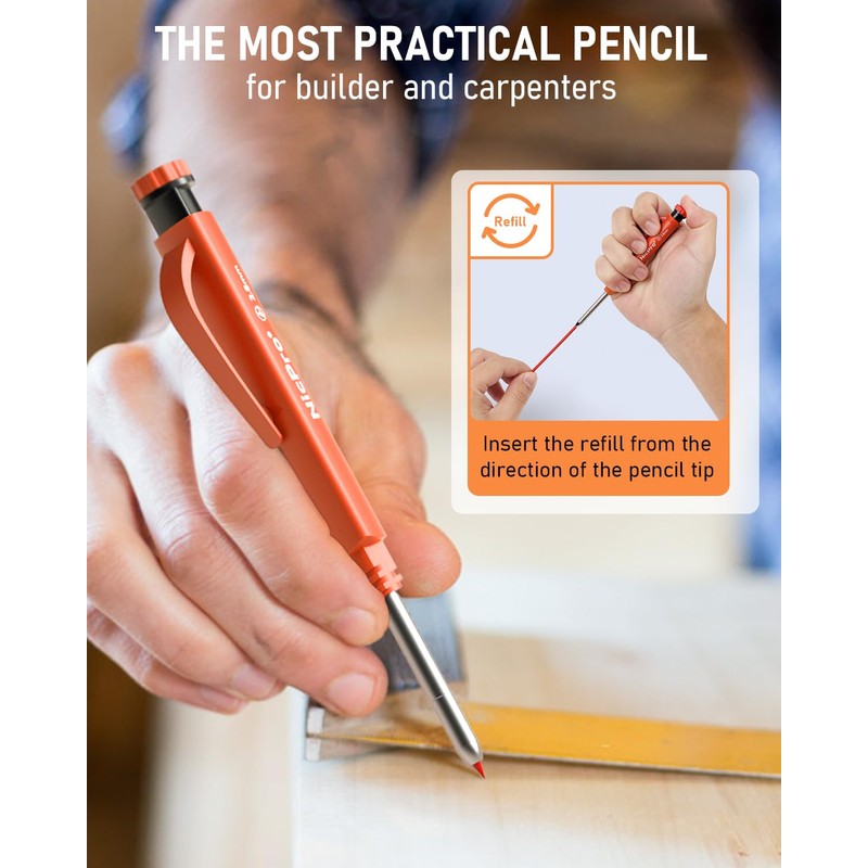 Nicpro Upgraded 3-IN-1 Carpenter Pencils Set with Finger Grip, 1Pcs