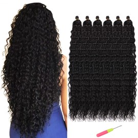 MAYSA Ocean Wave Crochet Hair Extension, 26 inch 6packs Curly Braiding Crochet Hair, Synthetic Crochet Hair Extensions for Women #1B Natural Black
