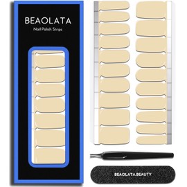 Beaolata Nail Polish Strips Long Lasting, 20Pcs Wraps, Easy Apply& Remove Salon Quality Gel Nail Stickers (Sand Light Beige)