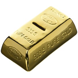 Out of the blue 78/4010 - Spardose Goldbarren aus Keramik, ca. 16,5 x 8,5 cm, tolle Sparbüchse mit Schlüssel, verschließbare Figur, Dekoration