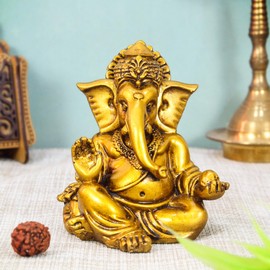 TIED RIBBONS Ganesh Statue for Car Dashboard | Resin, Golden | 3.2 inch | Ganesha Idol for Home, Office, Desk, Pooja | Baby Ganesha Statues | Ganesha Festival Decoration | Indian God Idol Return Gifts