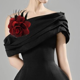 Dainty Satin Fabric Rose Flower Brooches Extra Large Rose Flower Brooches Big Camellia Flower Brooches Lapel Pins for Women Wedding Party Dance Clothes Hair Accessories Jewelry (Red)