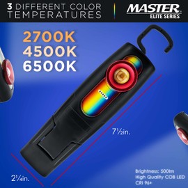 Master Elite - LED Color Matching Light, 500 Lumen - Exact Paint Color Match, Replicates Natural Sunlight for Perfect Match - 3 Color Temperatures, Handheld Rechargeable Work Light,Bodyshop Repair