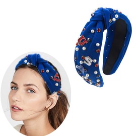 TENAGE 4th of July Headband for Women American Flag Knottted Headband Rhinestone Patriotic Hair Accessory