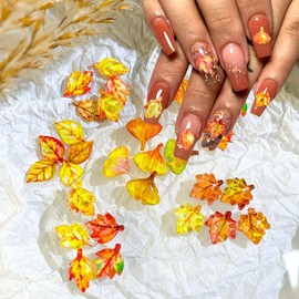 50Pcs Fall Nail Charms 3D Maple Leaf Nail Art Charms Transparent Edge Fallen Leaf Resin Nail Jewelry for Nail Art Mixed Thanksgiving Nail Charms for Women Girls DIY Acrylic Manicure Decorations