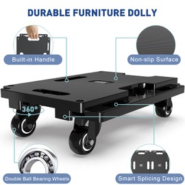 Ronlap Furniture Dolly for Moving, Furniture Moving Dolly 4 Wheels Heavy Duty Small Flat Dolly Cart with Wheels Movers Dolly Interlocking Dollies for Moving, 440 Lbs Capacity Each, 4 Pack, Black