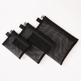 Romally mesh pouch set, 3 pieces, black / 로멀리 메쉬 망사 파우치 세트, 3개, 블랙