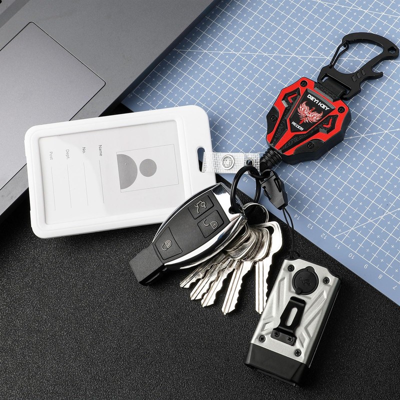 Ciwuzxs Retractable Keychain, Heavy Duty Carabiner Badge Holder, Tactical ID