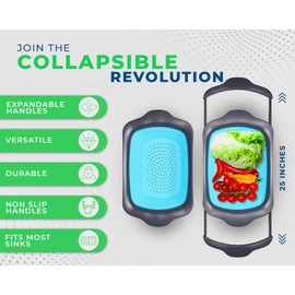 XL Large Kitchen Strainer by Comfify - Collapsible Silicone Over - The-Sink Colander with Extendable Handles - Use with Pasta, Fruit, Berries & Veggie - 6 Quart - Blue