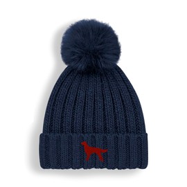 The House Of Dog: Irish Red Setter Owner Gift. Faux Fur Pom Pom Chunky Knit Super Soft Unisex Embroidered Beanie Hat Navy