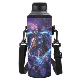 HUGS IDEA Heart Horse Water Bottle Pouch for Women Purple Waterbottle Sleeve with Adjustable Shoulder Strap Lightweight Water Bottle Carrier Outdoor Travel
