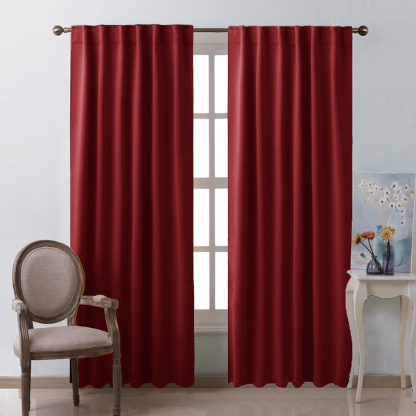 NICETOWN Burgundy Blackout Window Draperies Curtains - (Red Color) 52 inches x 84 inches, Double Panels, Decoration Thermal Insulated Blackout Drapes/Panels