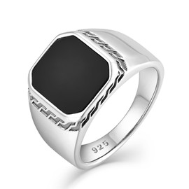 STARCHENIE Men's Genuine Black Onyx Sterling Silver Ring Vintage Square Gemstone Signet Pinky Ring for Men Jewelry Gift for Him Size 9