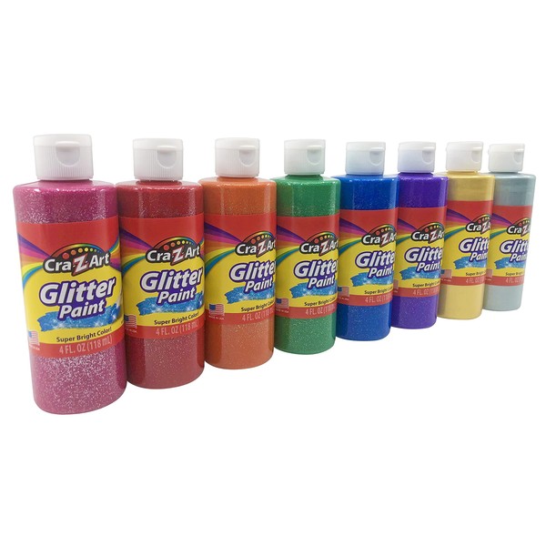 Cra-Z-Art Washable Glitter Paint Bulk Pack 8ct, Assorted Colors 4oz each bottle