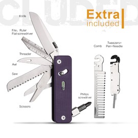 ROXON S503G Flex Companion Tool Modular Design and Adjustable Pocket Tool with 8 Essential Tools (1/4" bit driver, D2 blade, screwdriver, taper, scissors, etc) (Purple)