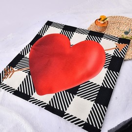 Couple Buffalo Plaid Pillow Cover for Hubby Boyfriend Heart Print Pillow Case for Couple Wifey Girlfriend Birthday Gifts for Women Men Red Heart Pillowcase Bed Sofa Decor 18x 18