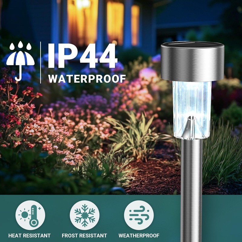 GIGALUMI Solar Lights Outdoor Waterproof, 12 Pack, Stainless Steel LED