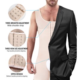 DoLoveY - Body moldeador de cuerpo completo para hombre, compresión adelgazante, transpirable, Beige (ojo de gancho), XXXX-Large